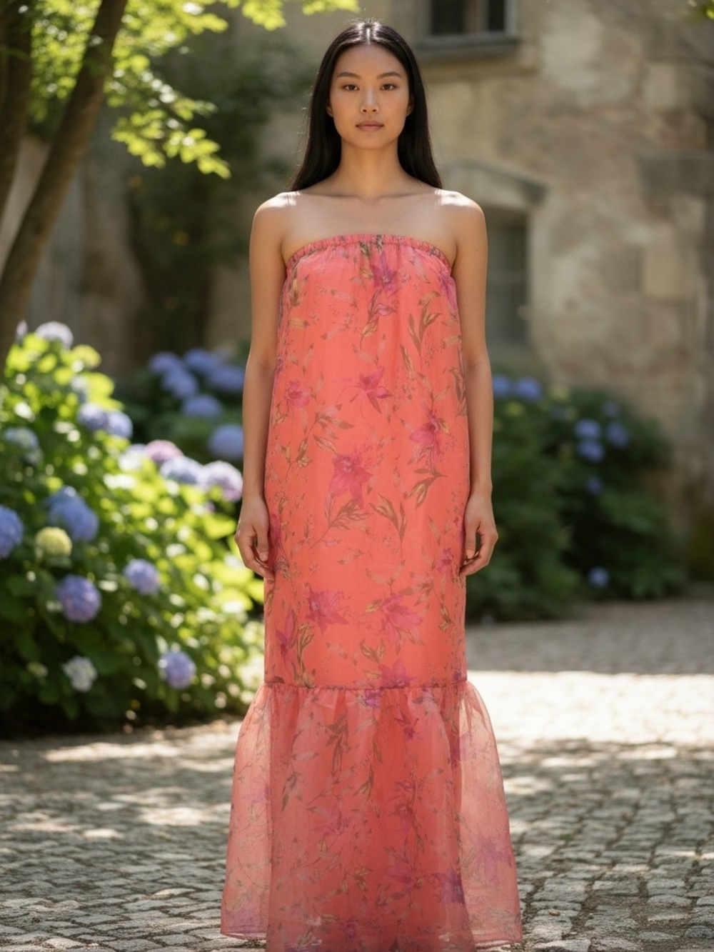 BuddyLove Dayton strapless maxi dress in the Daylily pattern, Size Large NWT